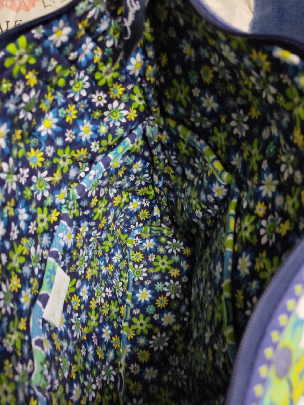 Vera Bradley Blue, Green & White Quilted Floral Geometric Tote - Picture 4 of 5